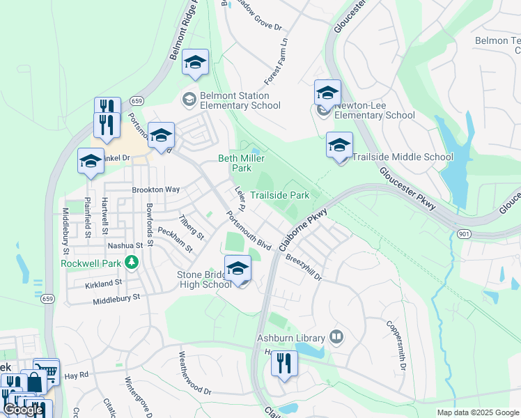 map of restaurants, bars, coffee shops, grocery stores, and more near 20370 Mount Pleasant Terrace in Ashburn