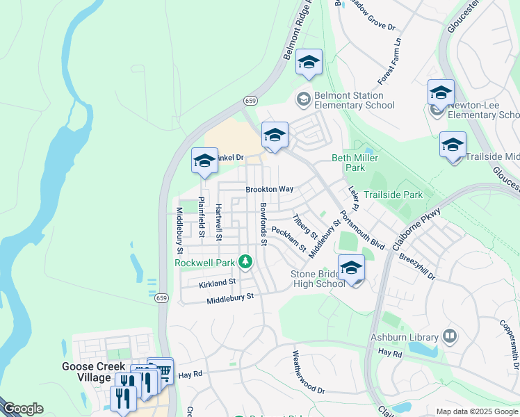 map of restaurants, bars, coffee shops, grocery stores, and more near 20353 Bowfonds Street in Ashburn