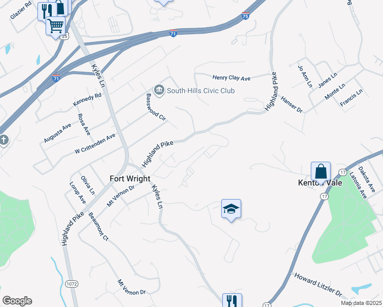 map of restaurants, bars, coffee shops, grocery stores, and more near 556-23 West Cloverfield Lane in Fort Wright