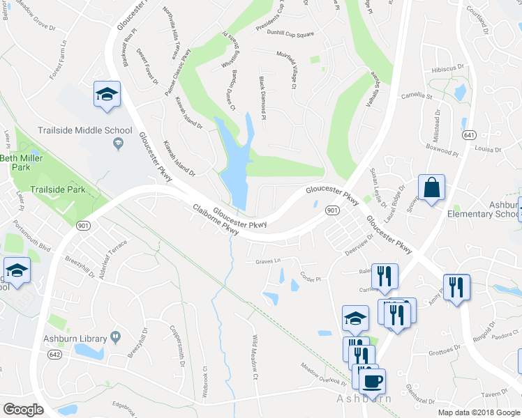 map of restaurants, bars, coffee shops, grocery stores, and more near 20384 Medalist Drive in Ashburn
