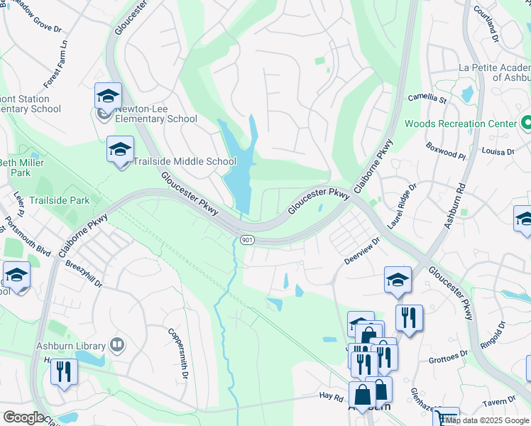 map of restaurants, bars, coffee shops, grocery stores, and more near 20384 Medalist Drive in Ashburn
