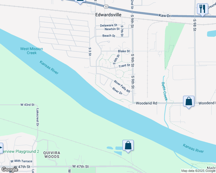 map of restaurants, bars, coffee shops, grocery stores, and more near 630 River Drive in Edwardsville