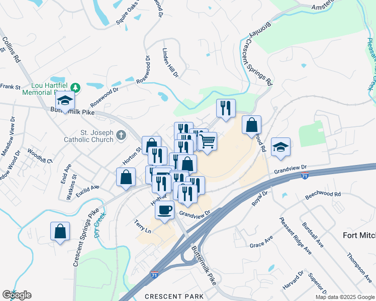 map of restaurants, bars, coffee shops, grocery stores, and more near Anderson Road in Fort Mitchell