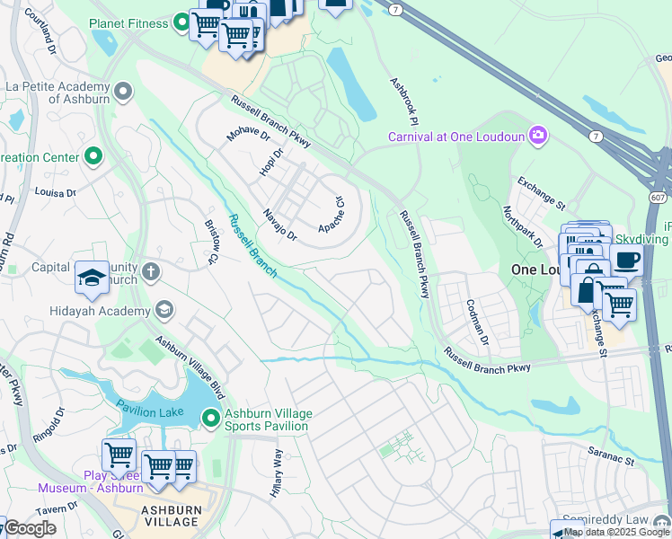 map of restaurants, bars, coffee shops, grocery stores, and more near 44352 Cruden Bay Drive in Ashburn
