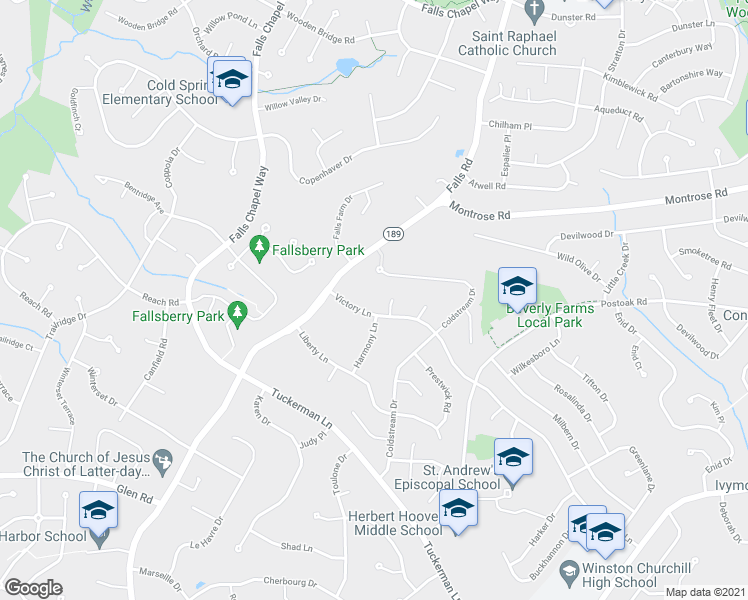 map of restaurants, bars, coffee shops, grocery stores, and more near 8901 Victory Lane in Rockville
