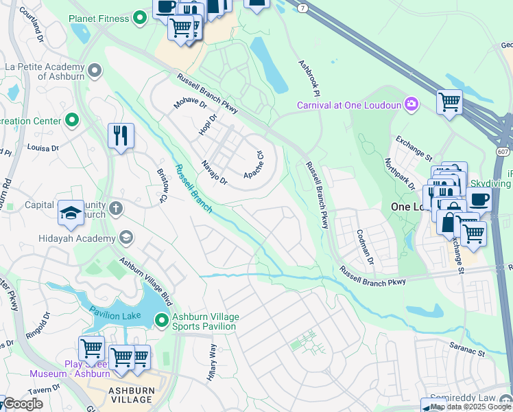 map of restaurants, bars, coffee shops, grocery stores, and more near 44352 Cruden Bay Drive in Ashburn