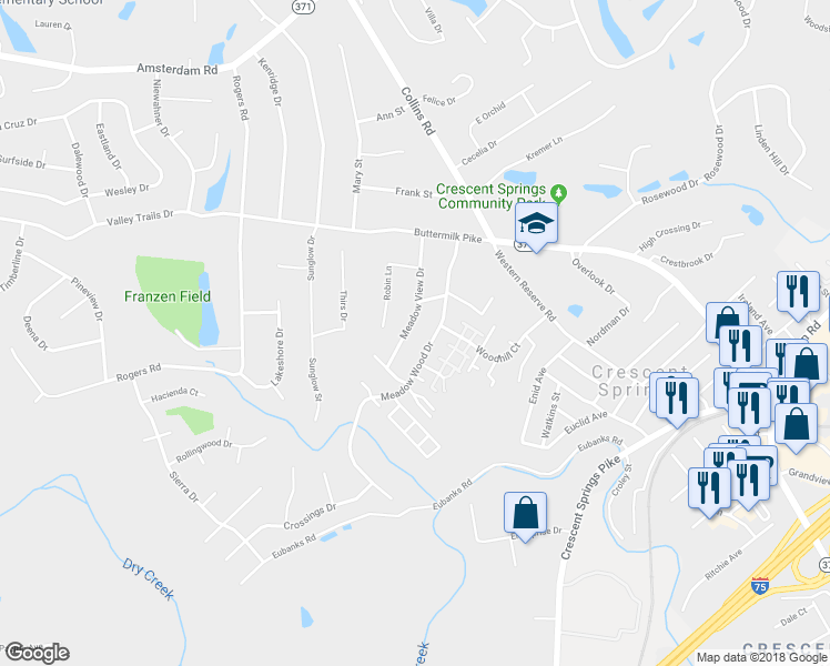 map of restaurants, bars, coffee shops, grocery stores, and more near 738 Meadow View Drive in Villa Hills