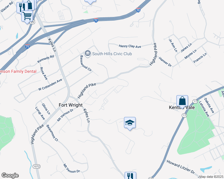map of restaurants, bars, coffee shops, grocery stores, and more near 556-23 West Cloverfield Lane in Fort Wright