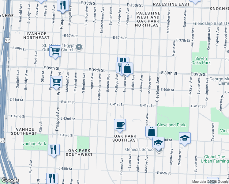map of restaurants, bars, coffee shops, grocery stores, and more near 4025 Benton Boulevard in Kansas City