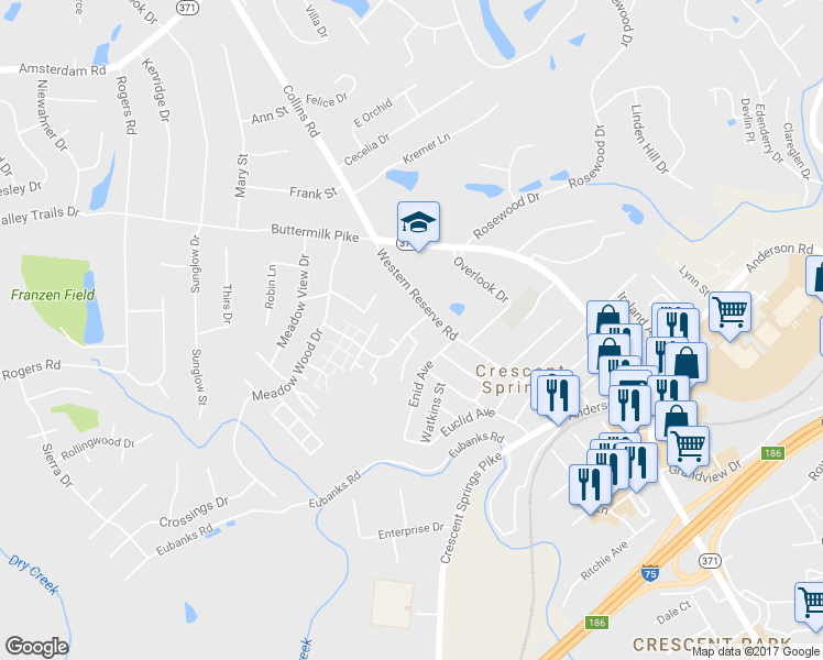 map of restaurants, bars, coffee shops, grocery stores, and more near 2111 Woodhill Court in Fort Mitchell