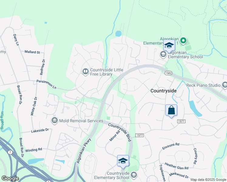 map of restaurants, bars, coffee shops, grocery stores, and more near 28 Oakdale Court in Sterling