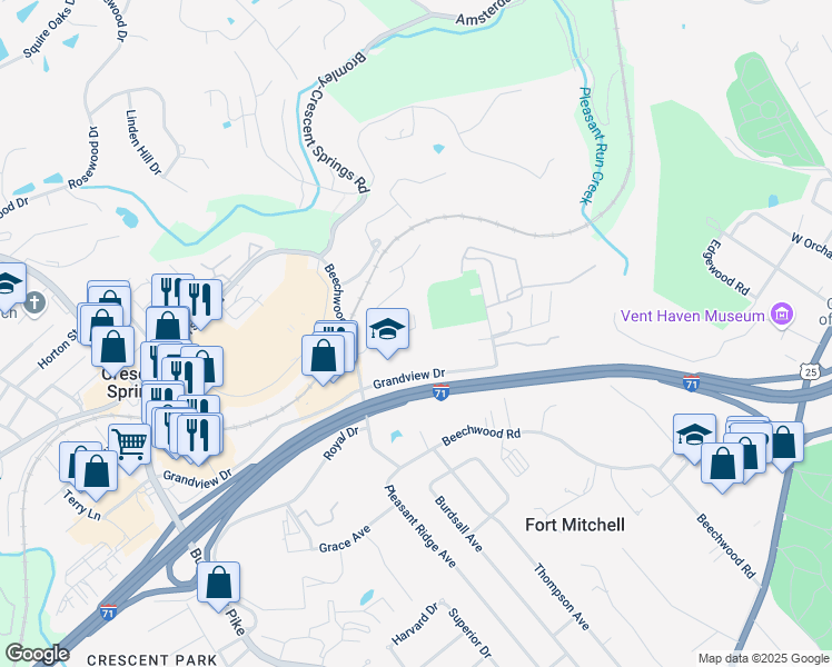 map of restaurants, bars, coffee shops, grocery stores, and more near 209 Grandview Drive in Fort Mitchell