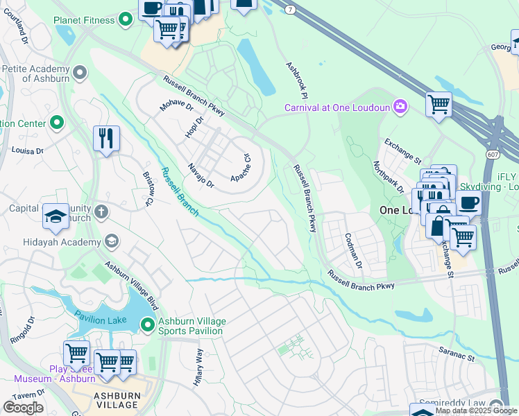 map of restaurants, bars, coffee shops, grocery stores, and more near 44376 Cruden Bay Drive in Ashburn
