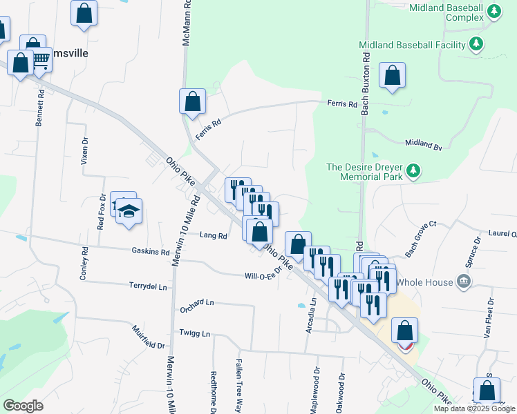 map of restaurants, bars, coffee shops, grocery stores, and more near 3811 Portrush Way in Amelia