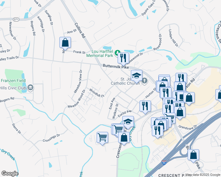 map of restaurants, bars, coffee shops, grocery stores, and more near 2508 Enid Avenue in Crescent Springs