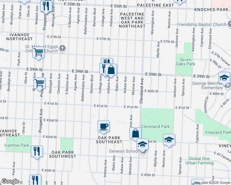 map of restaurants, bars, coffee shops, grocery stores, and more near 4020 Bales Avenue in Kansas City