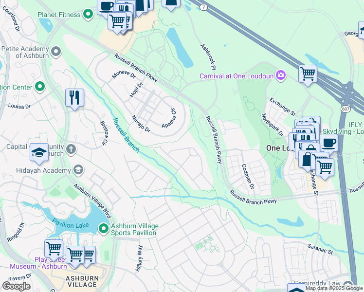 map of restaurants, bars, coffee shops, grocery stores, and more near 44376 Cruden Bay Drive in Ashburn