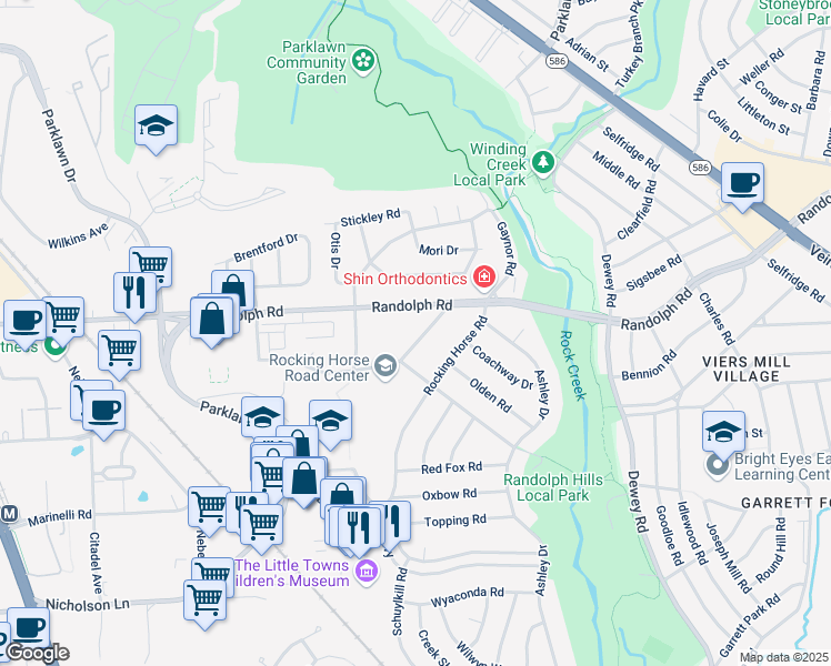 map of restaurants, bars, coffee shops, grocery stores, and more near 12010 Galena Road in Rockville