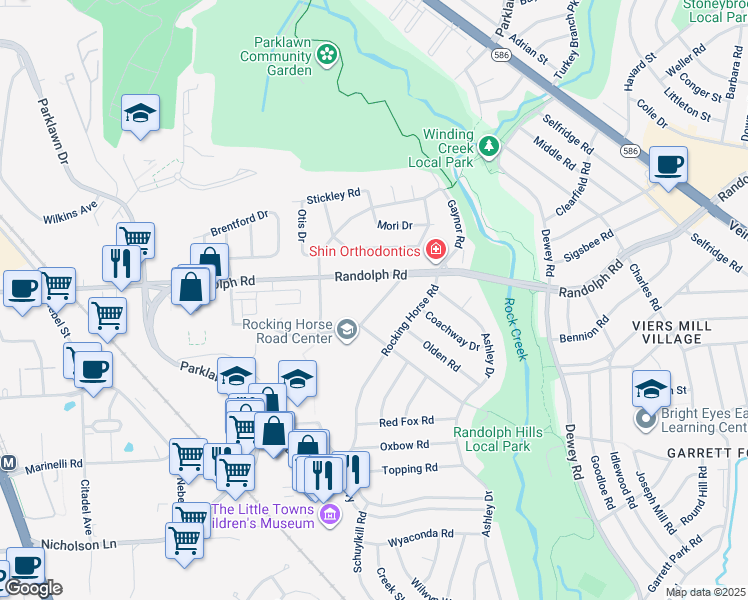 map of restaurants, bars, coffee shops, grocery stores, and more near 12010 Galena Road in Rockville