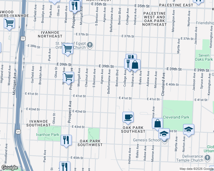 map of restaurants, bars, coffee shops, grocery stores, and more near 4025 Bellefontaine Avenue in Kansas City