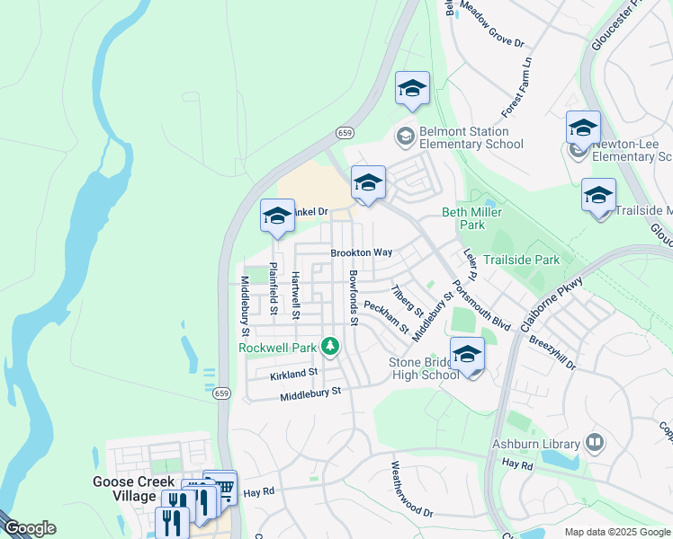 map of restaurants, bars, coffee shops, grocery stores, and more near 20364 Charter Oak Drive in Ashburn