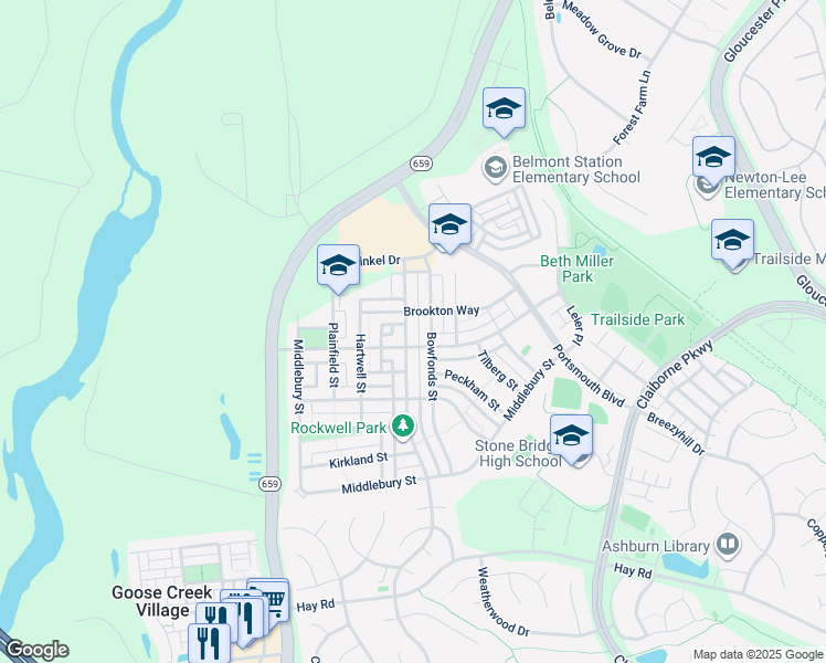 map of restaurants, bars, coffee shops, grocery stores, and more near 20364 Charter Oak Drive in Ashburn