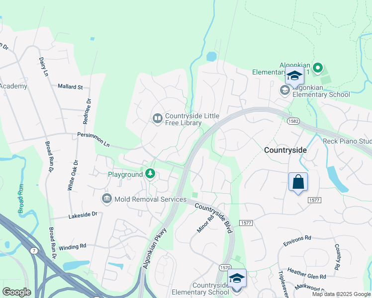 map of restaurants, bars, coffee shops, grocery stores, and more near 18 Ferguson Court in Sterling