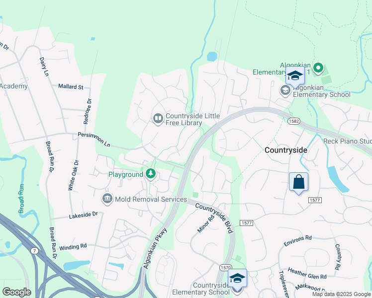 map of restaurants, bars, coffee shops, grocery stores, and more near 18 Ferguson Court in Sterling