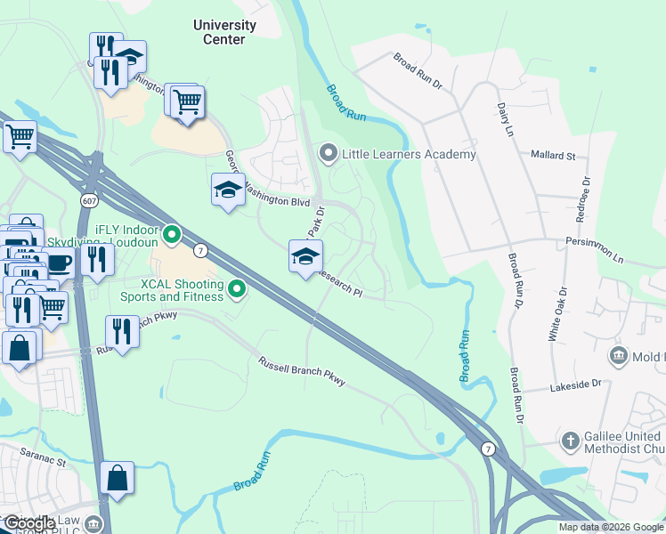 map of restaurants, bars, coffee shops, grocery stores, and more near 20311 Beechwood Terrace in Ashburn