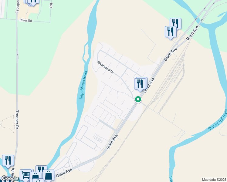 map of restaurants, bars, coffee shops, grocery stores, and more near 910 Kramer Court in Junction City