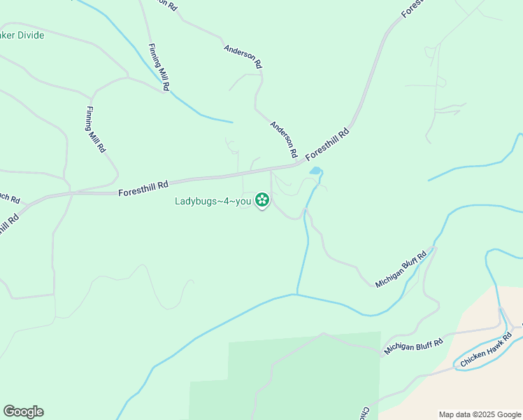 map of restaurants, bars, coffee shops, grocery stores, and more near 6100 Michigan Bluff Road in Foresthill