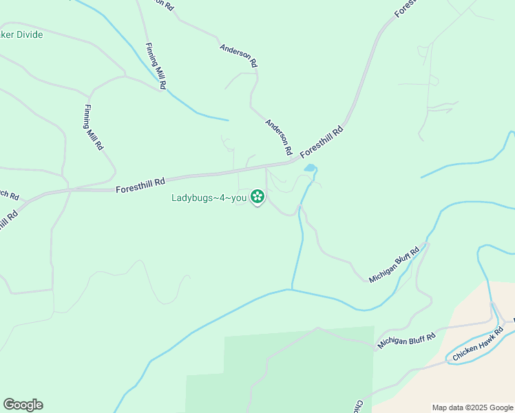 map of restaurants, bars, coffee shops, grocery stores, and more near 6100 Michigan Bluff Road in Foresthill