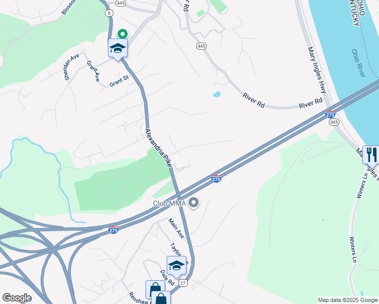 map of restaurants, bars, coffee shops, grocery stores, and more near 140 Lamphill Drive in Fort Thomas
