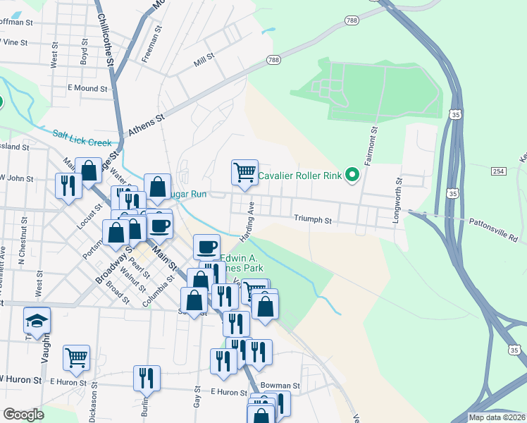 map of restaurants, bars, coffee shops, grocery stores, and more near 153 Triumph Street in Jackson