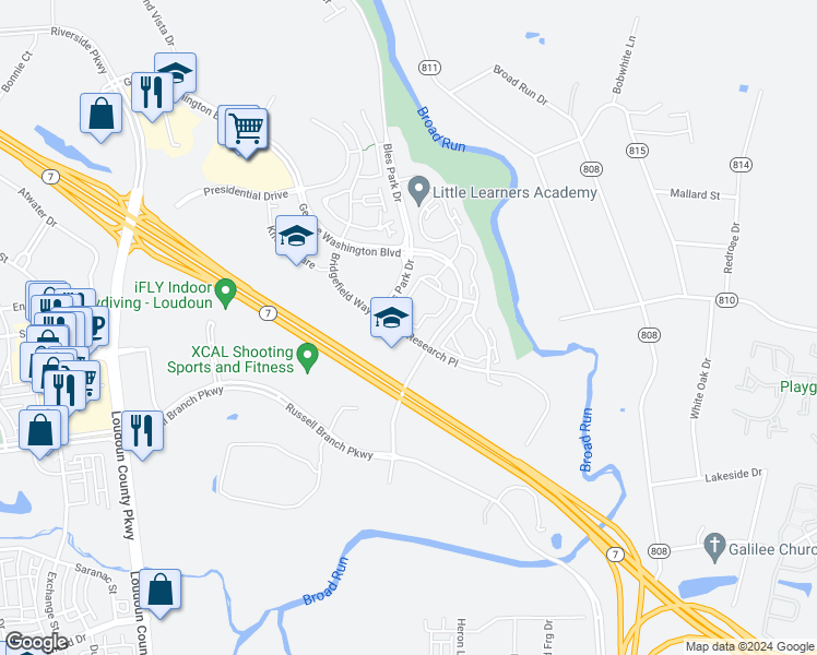 map of restaurants, bars, coffee shops, grocery stores, and more near 20311 Beechwood Terrace in Ashburn
