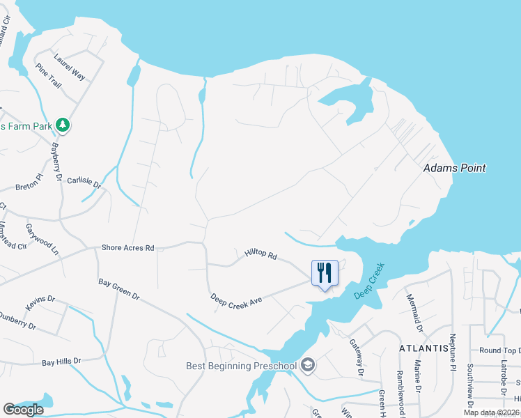 map of restaurants, bars, coffee shops, grocery stores, and more near 939 Shore Acres Road in Arnold