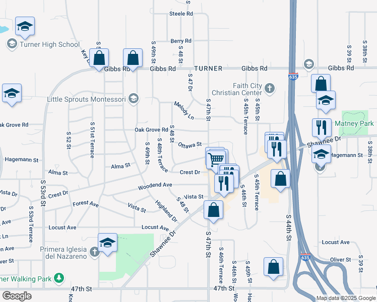 map of restaurants, bars, coffee shops, grocery stores, and more near 4717 Hagemann Street in Kansas City