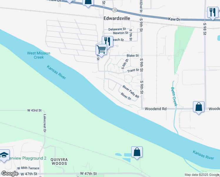 map of restaurants, bars, coffee shops, grocery stores, and more near 400 River Falls Road in Edwardsville