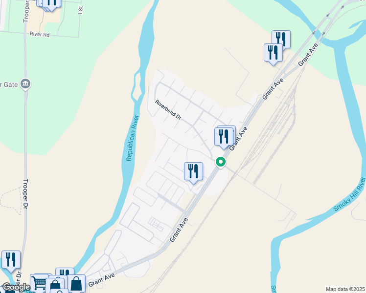 map of restaurants, bars, coffee shops, grocery stores, and more near 910 Kramer Court in Junction City