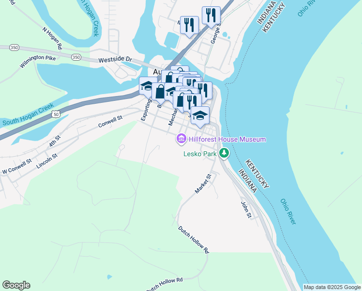 map of restaurants, bars, coffee shops, grocery stores, and more near 213 5th Street in Aurora