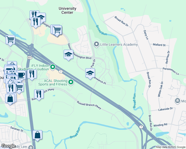 map of restaurants, bars, coffee shops, grocery stores, and more near 20301 Beechwood Terrace in Ashburn