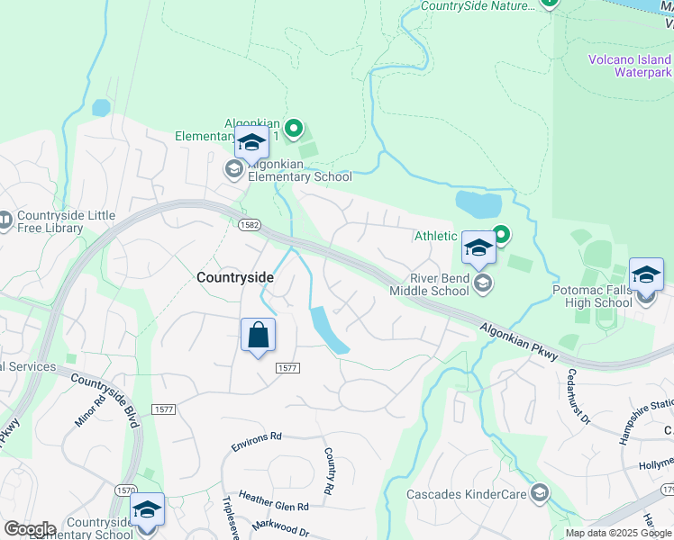 map of restaurants, bars, coffee shops, grocery stores, and more near 3 Forester Court in Sterling