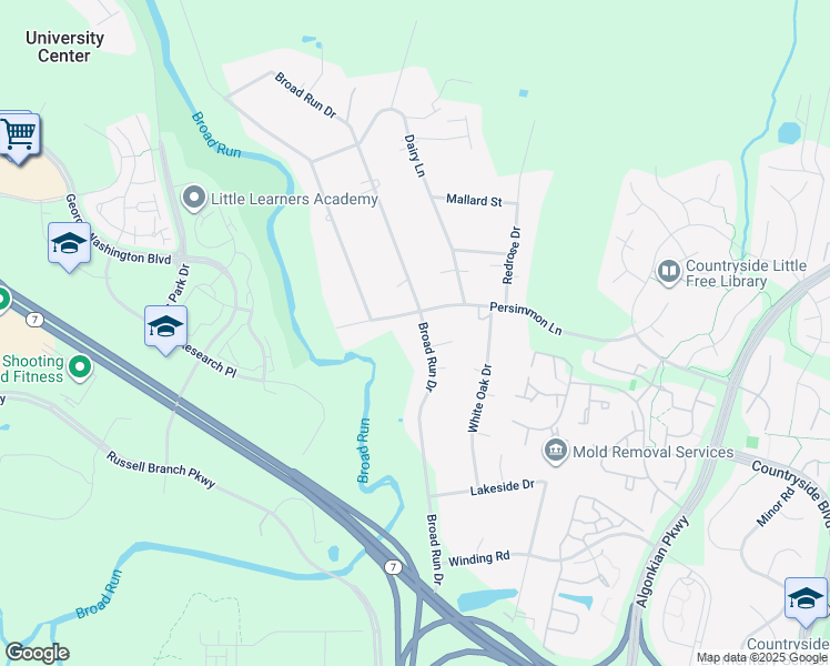 map of restaurants, bars, coffee shops, grocery stores, and more near 20311 Broad Run Drive in Sterling