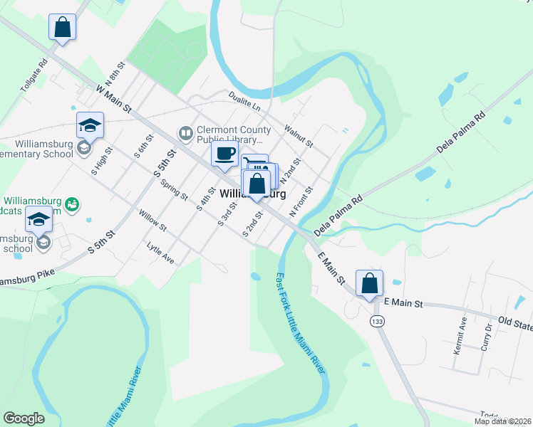 map of restaurants, bars, coffee shops, grocery stores, and more near in Williamsburg