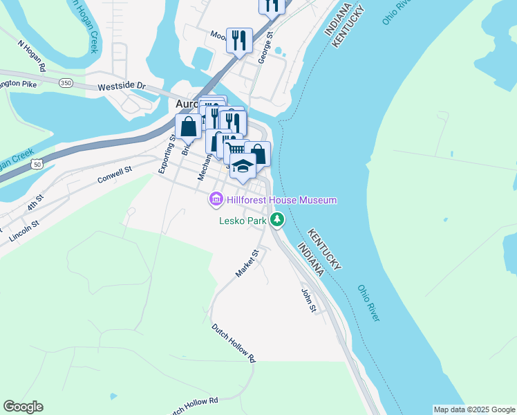 map of restaurants, bars, coffee shops, grocery stores, and more near 100 4th Street in Aurora