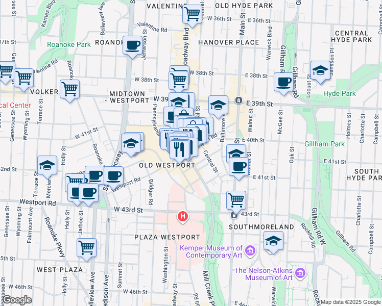 map of restaurants, bars, coffee shops, grocery stores, and more near 306 Westport Road in Kansas City