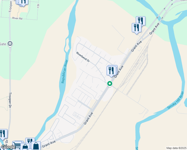 map of restaurants, bars, coffee shops, grocery stores, and more near 2516 Deerfield Boulevard in Junction City