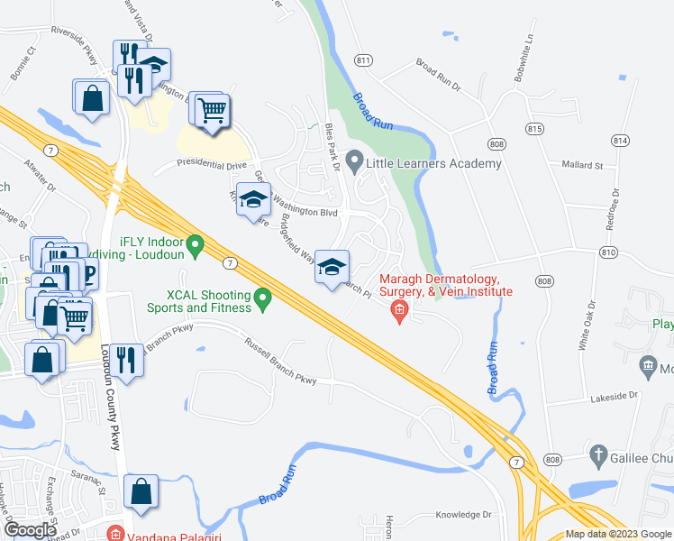 map of restaurants, bars, coffee shops, grocery stores, and more near 20293 Beechwood Terrace in Ashburn