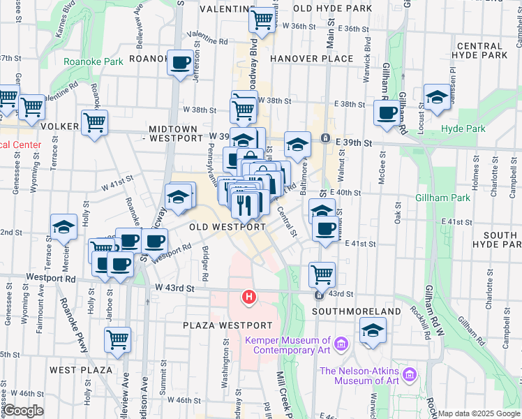 map of restaurants, bars, coffee shops, grocery stores, and more near 306 Westport Road in Kansas City