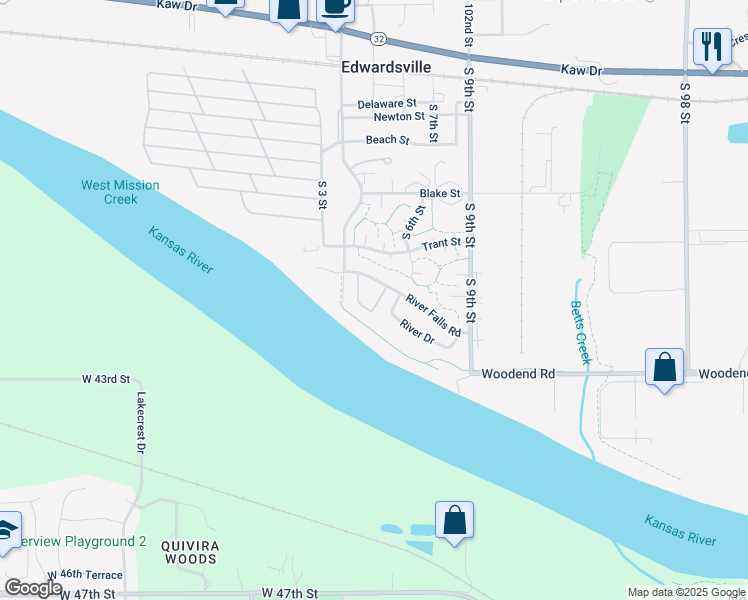 map of restaurants, bars, coffee shops, grocery stores, and more near 565 River Falls Road in Edwardsville
